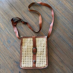 Patricia Nash Brown Leather With Rattan Accent Weave Crossbody Bag
